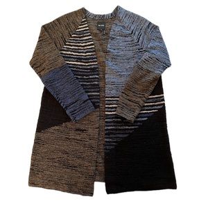 Nic and Zoe Color Block Duster Blue/Black/Brown Sz L Ret $168 Like New